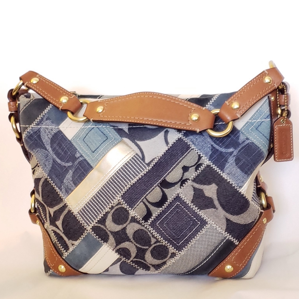 COACH PURSE 12215 DENIM CARLY SIGNATURE PATCHWORK